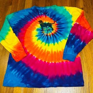 The Black Dog Long Sleeve Tie Dye Shirt Rainbow Spiral Unisex Kids Large